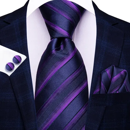 Miniatura 281 de Hi-Tie Corbatas de seda para hombre, diseño de cachemira a rayas, con bolsillo, gemelos cuadrados, conjunto formal de negocios