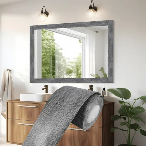 Miniatura 16 de YESUS Marco de papel tapiz 3D de grano de madera gris oscuro de 3.93 pies (32.8 ft), extraíble, PVC, impermeable, para despegar y pegar, adhesivo