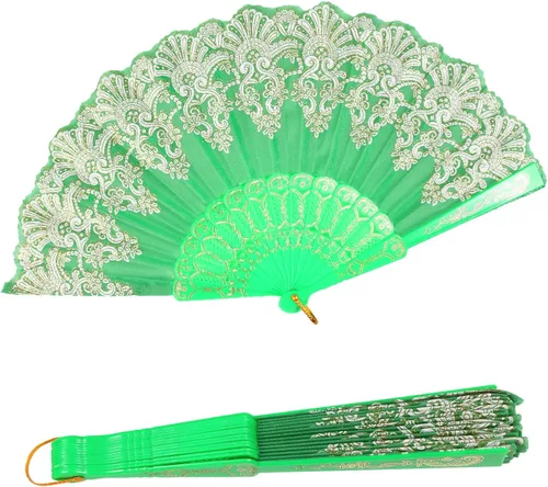 Miniatura 16 de INNOLIFE Abanico de mano plegable español con patrón retro para mujeres, abanico plegable chino de mano para fiestas, baile, bodas y decoración
