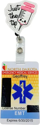 Miniatura 3 de Just The Tip Badge Reel, Retractable Funny Phlebotomist ID Holder, Phlebotomy Nurse Name Tag Clip (lanyard)