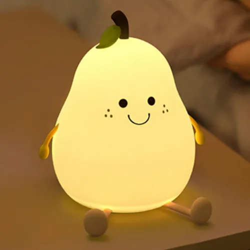 Luz nocturna de pera para niños, lámpara de silicona recargable por USB de 1200 mAh, control táctil blanco cálido y 7 colores, 3 niveles de brillo,