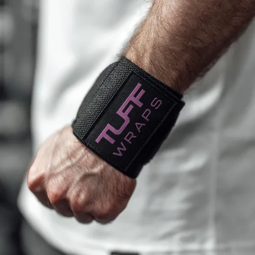 Miniatura 6 de Muñequeras TuffWraps de 16": sin presillas para el pulgar, muñequeras de gimnasio de calidad para levantamiento de pesas, press de banca, Negro/Rosa