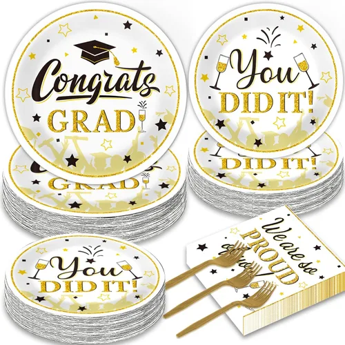 Wiooffen Juego de 50 platos para fiesta de graduación y servilletas, suministros de felicitaciones para la clase de 2026, vajilla desechable,
