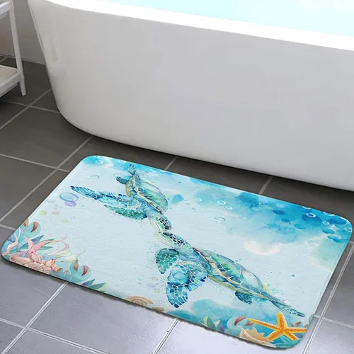 Miniatura 11 de Alfombra de baño de mediados de siglo, alfombra de baño estética abstracta geométrica de mediados de siglo, color verde azulado, retro, cuadrícula