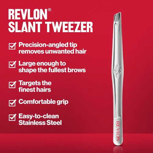 Miniatura 2 de Revlon Pinzas multiusos para depilación, pinzas de punta inclinada de alta precisión para hombres, mujeres y niños, acero inoxidable (paquete de 1)