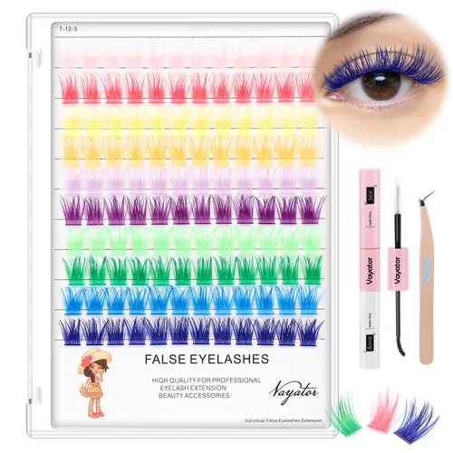 Miniatura 9 de Pestañas postizas de color marrón claro, marrón oscuro, negro y marrón, racimos de pestañas postizas de varios colores, maquillaje profesional