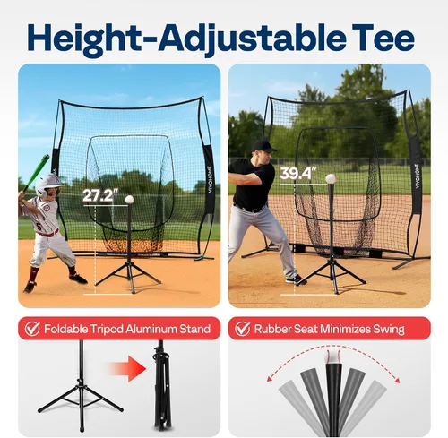 Miniatura 7 de VIVOHOME Baseball Softball Batting Net - 7x7 Ft Baseball Backstop, Softball Practice Net for Hitting, Pitching, Throwing with Batting Tee and Carry