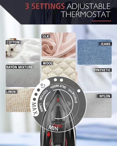 Miniatura 8 de OMAIGA Plancha inalámbrica para ropa, plancha de vapor de 1500 W con suela de cerámica antiadherente, apagado automático, autolimpieza, ráfaga