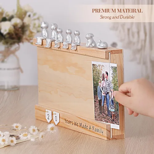 Miniatura 3 de Caja de recuerdo de aniversario con estatua familiar, marco de madera para almacenamiento de recuerdos preciados, regalos de aniversario o boda