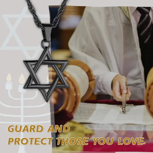 Miniatura 2 de GOLDCHIC JEWELRY Judaism Jewish Israel Star of David Cross Pendant Mens Punk Rock 316L Stainless Steel18K Gold PlatedBlack Rhodium Plated Hexagram