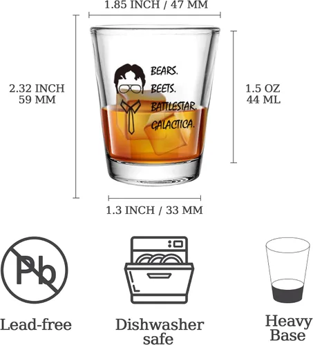 Miniatura 3 de The Office Merchandise - Juego de 3 vasos de chupito de 1.5 onzas con base pesada, regalos divertidos para hombres, mujeres o fanáticos de programas
