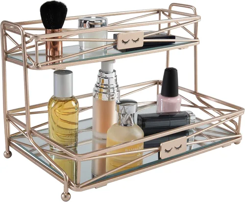 Miniatura 2 de Home Details Espejado, perfecto para perfumes, joyas, maquillaje, organizador de cosméticos, decoración elegante en torre de tocador de 2 niveles