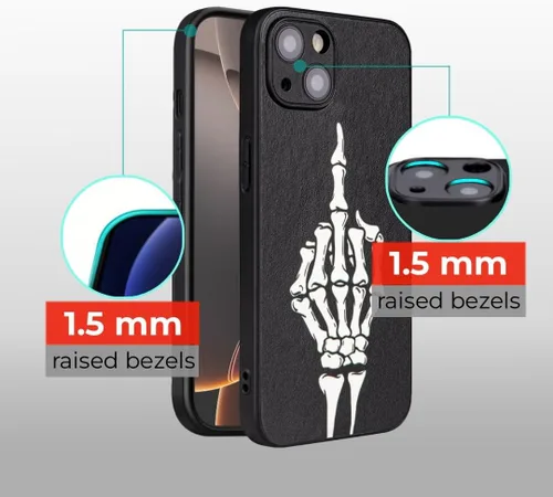 Miniatura 4 de X spirit Funda de teléfono de calavera para iPhone 13, dedo medio, diseño gótico luminoso de esqueleto genial oscuro y con estilo emo, estilo rock n