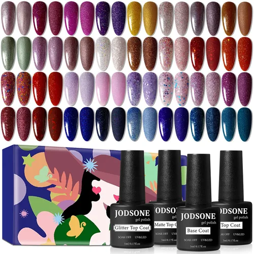 Miniatura 10 de JODSONE Juego de 36 esmaltes de uñas de gel, 32 colores, capa base, capa superior brillante mate y purpurina, juego de esmalte de uñas verde, azul