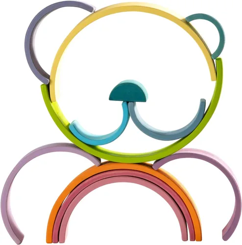 Miniatura 4 de Juguete apilable de madera de arco iris, apilador de 12 piezas, bloques de construcción de rompecabezas de anidación extragrandes, juguetes