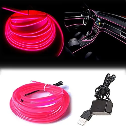 Miniatura 22 de Tira de luces LED de cable electroluminiscente azul para interior de automóvil, 6.5 pies de cable de neón con controlador USB de 5 voltios