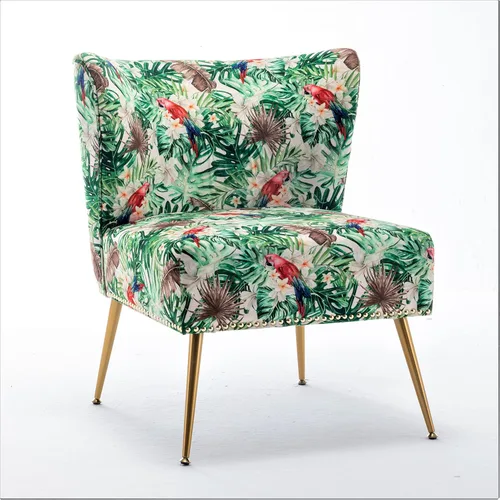 Miniatura 2 de Container Furniture Direct Thia Silla decorativa sin brazos para sala de estar, elegante asiento con ribete de cabeza de clavo, patas de metal 06