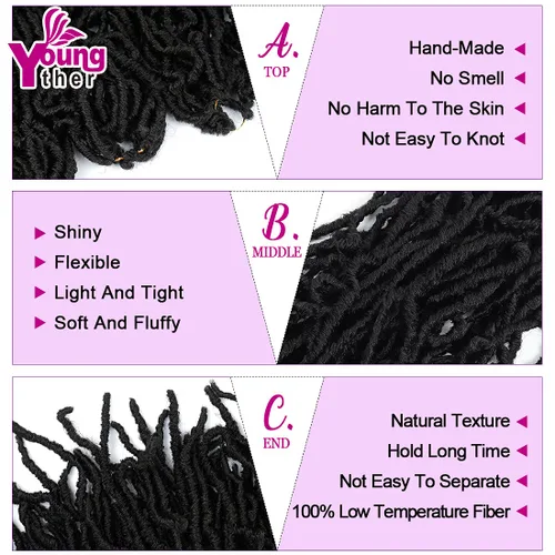 Miniatura 3 de Youngther Rastas sintéticas de ganchillo de 18 pulgadas, 6 paquetes de cabello de ganchillo suaves para mujeres negras, cabello sintético preanudado