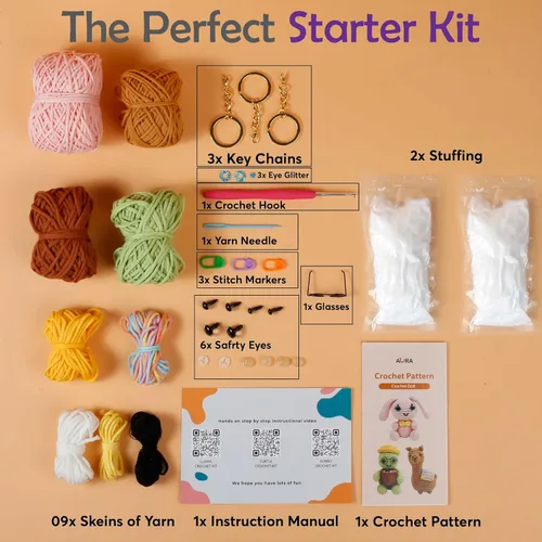 Miniatura 4 de Kit de ganchillo para aprender A-URA para principiantes niños y adultos, kits de ganchillo premium de 3 patrones de animales de gran