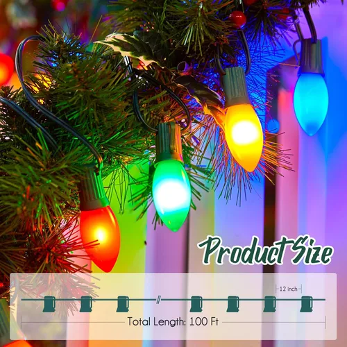 Miniatura 3 de Brightown Tira de luces C9, tira de luces de Navidad para exteriores de 100 pies con 100 enchufes para decoración de Navidad, patio, enchufe de luz