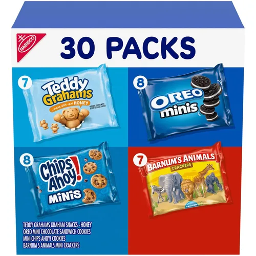 Nabisco Team Favorites - Paquete variado, OREO Mini, CHIPS AHOY! Mini galletas de animales Teddy Grahams Honey & Barnum, 30 paquetes