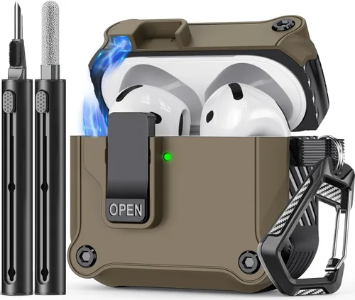 Miniatura 13 de Inesore Funda compatible con AirPods de 4ª generación, con kit de limpieza, interruptor automático seguro para la nueva funda de carga Airpods 4