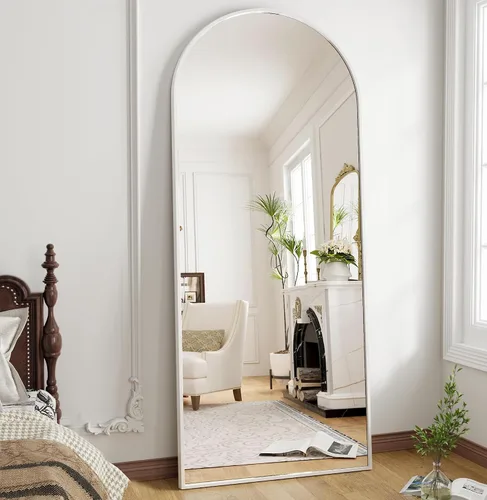 Miniatura 28 de OGCAU Espejo de suelo de longitud completa, 56 x 20 pulgadas, espejo de cuerpo completo con parte superior arqueada, para colgar o inclinarse