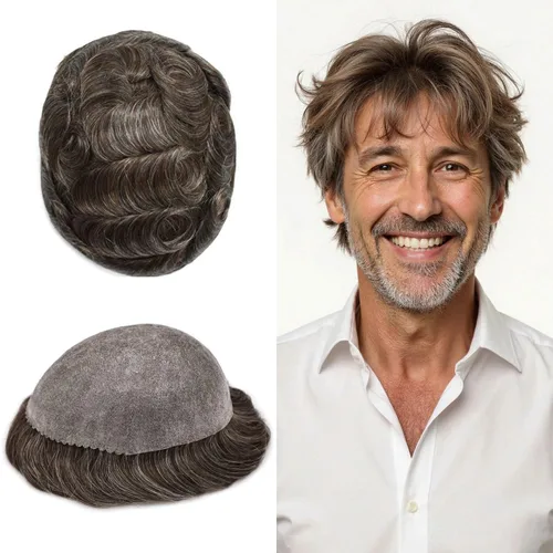 Miniatura 101 de Toupee for Men Hair Piece Real Human Hair Full Poly Skin Mens Toupee Mens Hair System Injected PU Hair System Invisible Hairpiece for