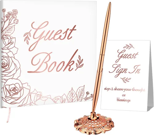 Libro de invitados de boda con bolígrafo y tarjetas de mesa, 9 x 9 pulgadas, libro de invitados de boda, recepción, 50 hojas, libro de registro,