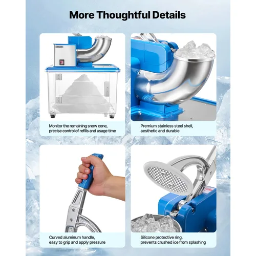 Miniatura 6 de VEVOR - Trituradora de hielo eléctrica comercial de 110 V, 661 libras/hora; certificación ETL, máquina eléctrica de granizado de 300 W, cuchillas