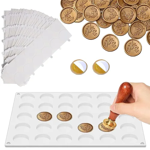 Alfombrilla de silicona para sello de cera, kit de sellado de cera, alfombrilla de sellado de cera de 30 cavidades con 240 puntos adhesivos de doble