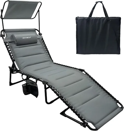 Miniatura 14 de Sillón plegable para exteriores acolchado para adultos de 264 libras, tumbona de patio para exteriores, silla de playa reclinable ajustable de 5