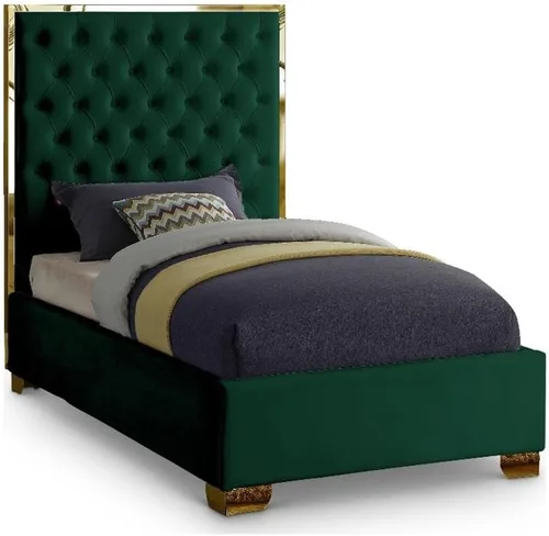 Miniatura 17 de Meridian Furniture Colección Lana Modern Cama tapizada de terciopelo contemporáneo con acolchado profundo detallado y patas doradas, tamaño Verde