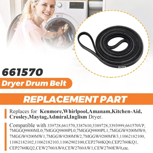 Miniatura 6 de 661570 3387610 - Cinturón de tambor para secadora de 93.5 pulgadas 2026, ajuste para secadores Whirlpool Kenmore - Reemplazar 661570V 3387610 339728