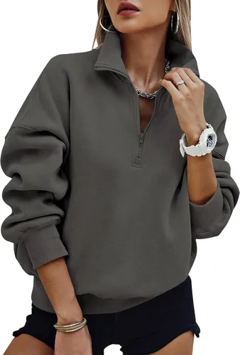 Miniatura 14 de PRETTYGARDEN Sudaderas de gran tamaño con media cremallera para mujer, sudaderas con capucha de forro polar 2025 de manga larga a la moda, tops