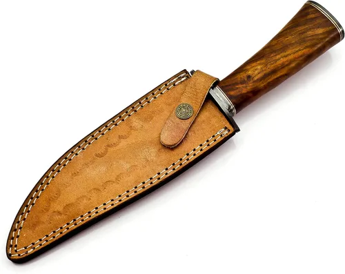 Miniatura 7 de Nooraki BK-348 Cuchillo Bowie hecho a mano de acero de Damasco con funda de cuero, cuchillo multiusos, mango de palisandro con protector de damasco