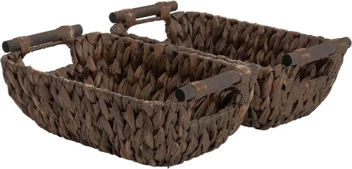 Miniatura 21 de StorageWorks Cestas de almacenamiento grandes tejidas a mano con asas de madera, cestas de mimbre de hierba marina para organizar, paquete de 2