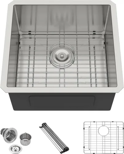 Miniatura 37 de Lordear Fregadero de cocina para interiores y exteriores de 15 x 17 con grifo plegable, Samll Bar Prep 16 calibre T304 de acero inoxidable