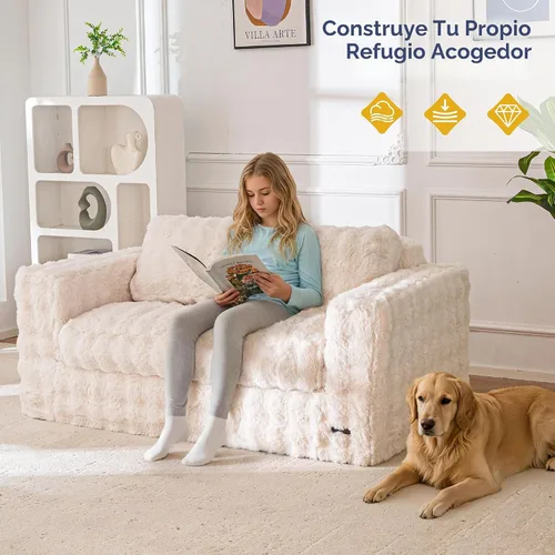 Miniatura 8 de MAXYOYO Sofá de dos plazas para sala de estar, sofá pequeño acolchado sin estructura, cómodo sillón tipo puf para espacios pequeños, dormitorio