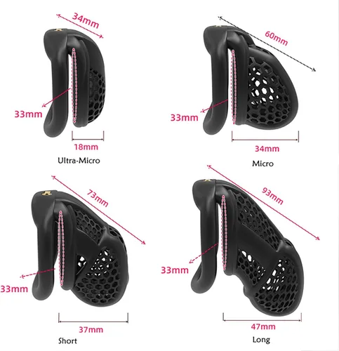 Miniatura 3 de Jaula de castidad rosa, dispositivos de castidad pequeños, jaula para el pene masculino para hombres, jaula plana de plástico BDSM Jaula A601 Anillo