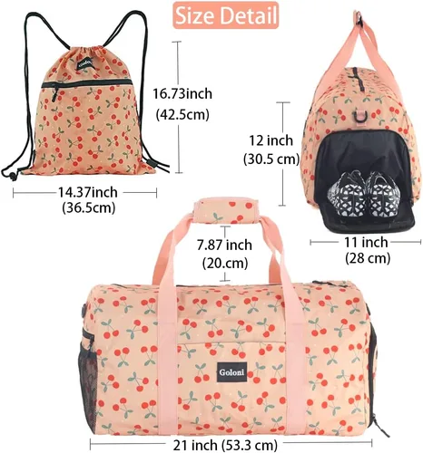 Miniatura 5 de Goloni Bolsa de lona grande de 22 pulgadas para mujer, con compartimento para zapatos, bolsas de viaje para gimnasio, entrenamiento, ropa, equipaje