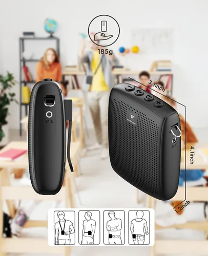 Miniatura 6 de Mini amplificador de voz inalámbrico personal con 2 micrófonos Bluetooth, sistema de altavoces PA recargable de 15 W para profesores, entrenadores
