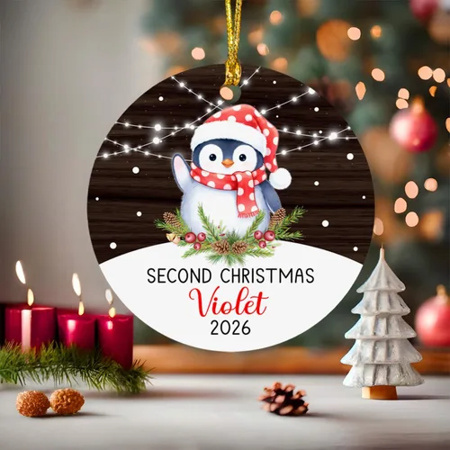 Miniatura 6 de Adorno personalizado de segunda Navidad de pingüino bebé 2026, regalo de decoración de pingüino bebé para bebés recién nacidos, nombre personalizado