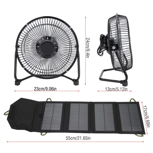 Miniatura 4 de Ventilador alimentado por panel solar, 7 W 5.5 V ventilador de camping portátil al aire libre ventilador de refrigeración USB energía solar bolsa