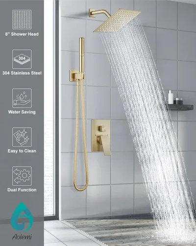 Miniatura 2 de Aolemi Juego de grifo de ducha, sistema de ducha de alta presión con rociador de mano 2 en 1, combo de accesorios de montaje en pared con válvula