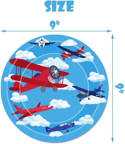 Miniatura 3 de Vajilla para fiesta de cumpleaños de avión, platos de papel desechables para aviación, para niños, cumpleaños, baby shower, suministros de fiesta