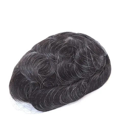 Miniatura 3 de Super Natural Mens Hair Piece 100% Cabello humano indetectable Mens Toupee Hair Systems Ultra Thin Skin V Looped #1B10 NG#1B10