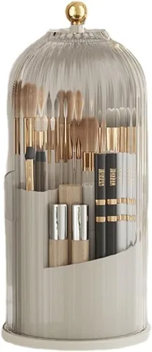 Miniatura 11 de Soporte giratorio para brochas de maquillaje con tapa transparente, organizador de brochas de maquillaje de 360° para todos los tamaños de pinceles