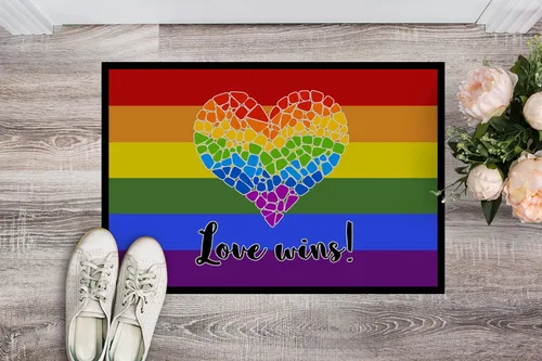 Miniatura 2 de Caroline's Treasures CK8017JMAT - Felpudo de 24 x 36 pulgadas, diseño de orgullo gay, diseño de corazón y mosaico, para entrada, antideslizante