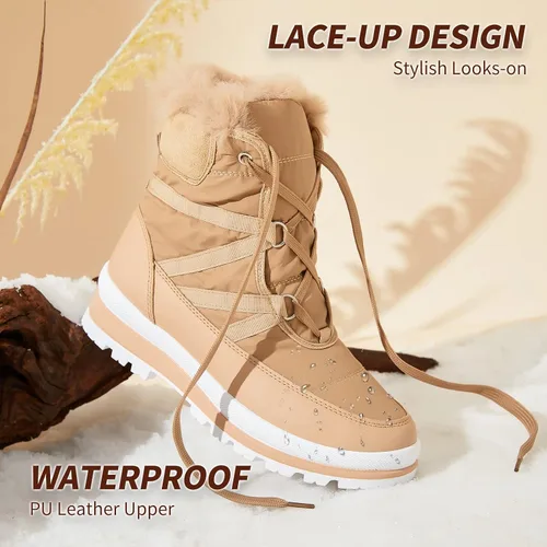 Miniatura 3 de Botas de nieve de invierno con forro de piel cálida para mujer, impermeables, botas de combate antideslizantes